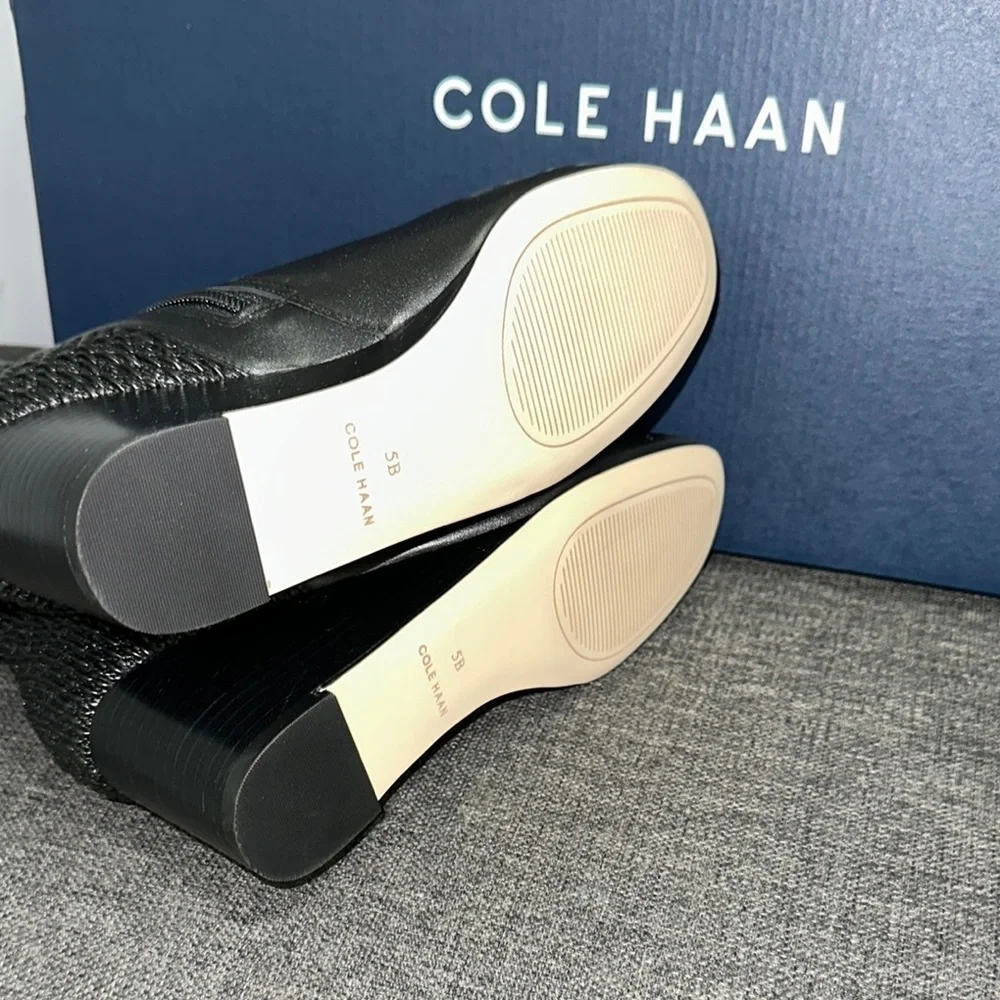 Size 5 B Women Shoes Cole Haan Lauralyn Stretch Wedge Boot Mid Calf Black W15655 - Picture 5 of 5